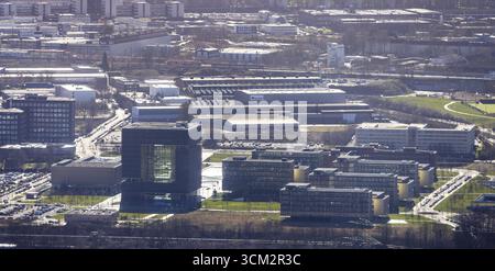 Vista aerea, thyssenkrupp Quarter Corporate Headquarters nel West Quarter di Essen, regione della Ruhr, Renania settentrionale-Vestfalia, Germania, DE, Essen, Europa, Foto Stock