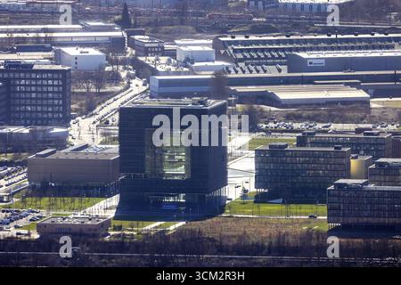 Vista aerea, thyssenkrupp Quarter Corporate Headquarters nel West Quarter di Essen, regione della Ruhr, Renania settentrionale-Vestfalia, Germania, DE, Essen, Europa, Foto Stock