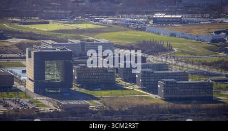Vista aerea, thyssenkrupp Quarter Corporate Headquarters nel West Quarter di Essen, regione della Ruhr, Renania settentrionale-Vestfalia, Germania, DE, Essen, Europa, Foto Stock