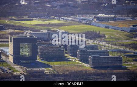 Vista aerea, thyssenkrupp Quarter Corporate Headquarters nel West Quarter di Essen, regione della Ruhr, Renania settentrionale-Vestfalia, Germania, DE, Essen, Europa, Foto Stock