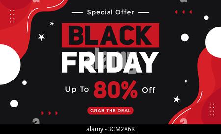 Banner promozionale Black Friday con combinazione di colori rosso e nero, perfetto per annunci, promozioni e campagne digitali. Illustrazione Vettoriale