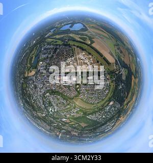 Vista aerea, Angerbogen, zona residenziale Alter Angerbach, zona di costruzione, Huckingen, Duisburg, zona della Ruhr, Renania settentrionale-Vestfalia, Germania Foto Stock