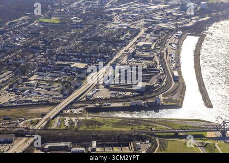 Vista aerea, sito di Alga, parco residenziale e business Park progettato, Wanheimerort, Duisburg, zona della Ruhr, Renania settentrionale-Vestfalia, Germania, DE, Europa, in Foto Stock