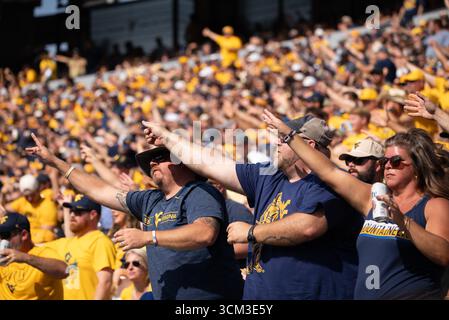 13 settembre 2025, Morgantown, WV, Stati Uniti: 13 settembre, 2025: tifosi della WVU durante la West Virginia University Mountaineers (WVU) vs University of Pittsburgh Panthers a Morgantown, WV allo Stadio Puskar di Milano. Bradley Martin/Apparent Media Group (Credit Image: © AMG/AMG via ZUMA Press Wire) SOLO PER USO EDITORIALE! Non per USO commerciale! Foto Stock