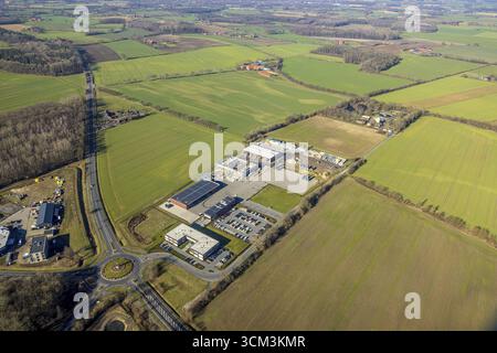 Vista aerea, zona industriale Zur Klaeranlage, Nordkirchen, Muensterland, Renania settentrionale-Vestfalia, Germania, DE, Europa, imprese commerciali, commer Foto Stock