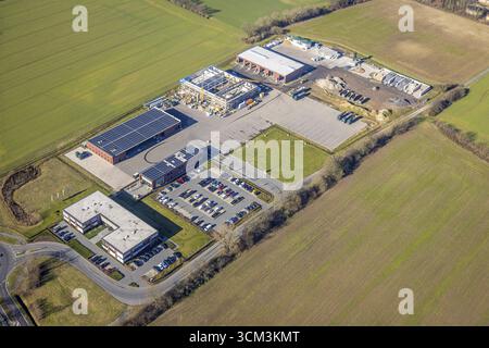 Vista aerea, zona industriale Zur Klaeranlage, Nordkirchen, Muensterland, Renania settentrionale-Vestfalia, Germania, DE, Europa, imprese commerciali, commer Foto Stock