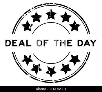 Parola nera del giorno con l'icona a stella, timbro rotondo con guarnizione in gomma su sfondo bianco Illustrazione Vettoriale
