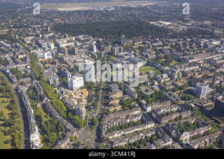 Vista aerea, demolizione di cantieri e nuova costruzione presso il business center Karl-Arnold-Platz, edificio alto Sky Office, Golzheim, Dues Foto Stock