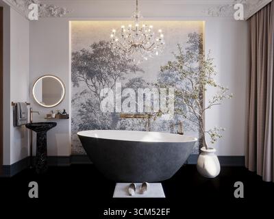 interni del bagno di lusso rfender in 3d. Foto Stock