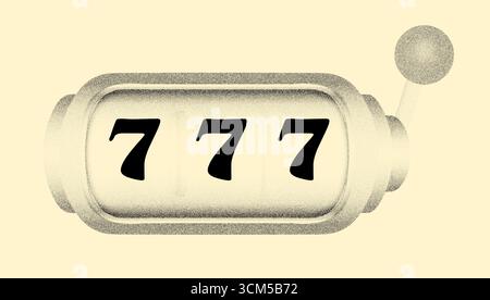 Illustrazione della slot machine del casinò retro in stile Dotwork con triple Sevens Illustrazione Vettoriale