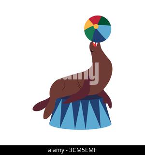 Circo chapito. Caratteri vettoriali di animali del circo leone, orso, foca, cavallo, zebra, elefante Illustrazione Vettoriale