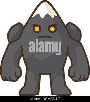 Un'enorme creatura di pietra a forma di cima di montagna con cima innevata ed espressione di poppa Illustrazione Vettoriale