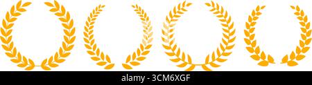 Collezione di ghirlande in oro e alloro. Elementi decorativi dei trofei vincitori del cerchio d'oro per banner, emblema, logo, badge. Confezione di ornamenti trionfali greci retrò. Rami rotondi Vector vintage con set di foglie di oliva Illustrazione Vettoriale