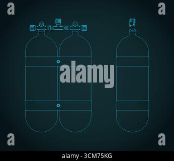 Bombole di ossigeno per immersioni, progetti, illustrazione vettoriale stilizzata Illustrazione Vettoriale