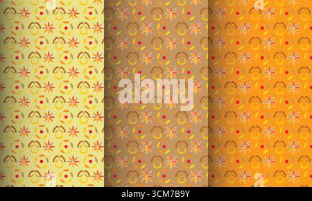 Tre motivi senza cuciture con un motivo geometrico circolare in caldi colori autunnali Illustrazione Vettoriale