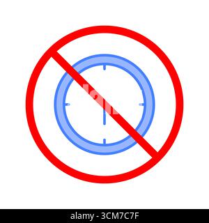 Nessun simbolo orologio. Concetto di limitazione temporale. Segno vettore proibito. Illustrazione con croce rossa. EPS 10. Illustrazione Vettoriale