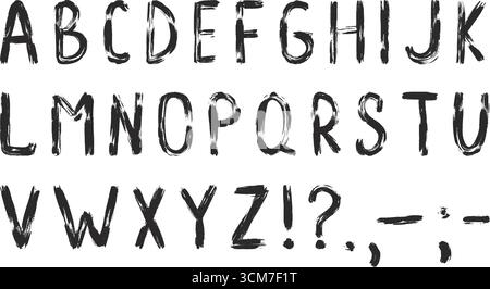 Grunge lettere maiuscole scritte a mano dell'alfabeto inglese. Lettere in stile graffiti di strada. Inchiostro con trama usurata e sporca, grafica vettoriale Illustrazione Vettoriale