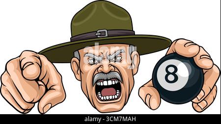 Istruttore di esercitazione sergente biliardo Mascotte piscina Illustrazione Vettoriale