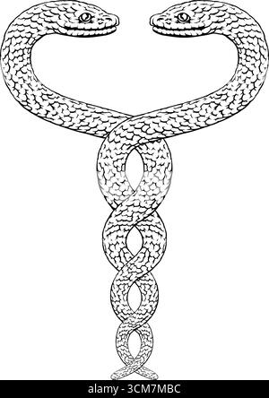 Snakes Two Intertwined Helix Vintage Illustration Illustrazione Vettoriale