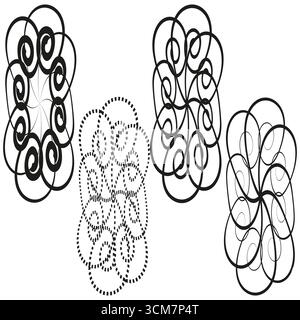 Schemi a spirale astratti. Forme curve dinamiche. Set di decorazioni a turbolenza. Simboli di movimento vettoriale. EPS 10. Illustrazione Vettoriale