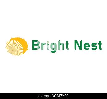 Il logo Bright Nest con un'icona astratta del sole, pulito e moderno, perfetto per le aziende. Illustrazione Vettoriale