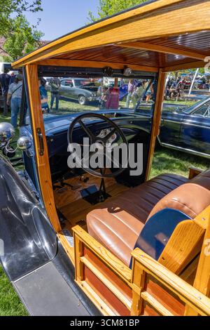 Una Ford Model A Huckster del 1930 al Moab Rotary Car Show di Moab, Utah. Foto Stock