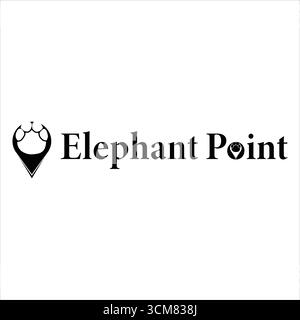 Un logo creativo che combina una silhouette di elefante, una zampa di animale e un'icona a forma di spillo, simboleggia la forza, la natura e la direzione in un unico design unico. Illustrazione Vettoriale