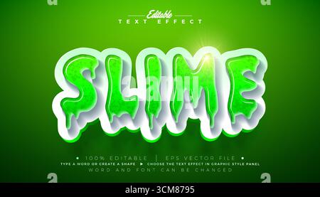 Stile grafico vettoriale effetto testo modificabile Slime con Tippografia 3D in plastica lucida e ombreggiata su sfondo verde. Lettere di alta qualità e scalabili Illustrazione Vettoriale