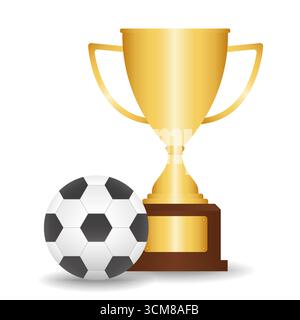 Trofeo e calcio. Golden Trophy Cup e per il campionato di calcio. Celebrazione del campionato di calcio. Illustrazione Vettoriale