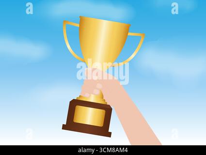 Coppa del trofeo d'oro tenuta a mano. Illustrazione vettoriale di Concept Champion e Winning. Illustrazione Vettoriale