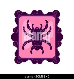 Scarabeo o insetto secchi con cornice vettoriale. Campione di insetti per la collezione o la mostra del museo. Segno di tassonomia e tassidermia. Fauna esotica, fauna selvatica conservata. Campione di artropode per studio entomologico. Biologia. Illustrazione Vettoriale