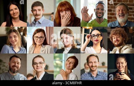 Collage creativo di ritratti di persone professionali in abiti da lavoro e casual con espressioni naturali Foto Stock
