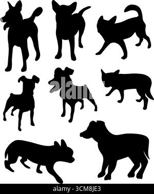 Illustrazione vettoriale isolata di una serie di sagome di diverse razze di cani. Illustrazione Vettoriale