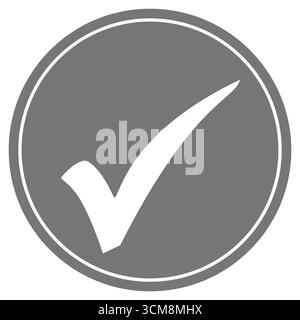 Pulsante cerchio grigio con segno di spunta per indicare la scelta, il voto, la conferma o il segno di spunta Foto Stock