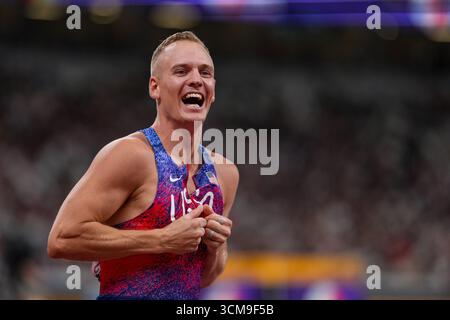 Tokyo, Giappone. 15 settembre 2025. TOKYO, GIAPPONE - 15 SETTEMBRE: Sam Kendricks degli Stati Uniti gareggia durante la finale del Vault maschile il terzo giorno dei Campionati mondiali di atletica leggera di Tokyo 2025 al National Stadium il 15 settembre 2025 a Tokyo, Giappone. (Foto di Joris Verwijst/Agenzia BSR) credito: Agenzia BSR/Alamy Live News Foto Stock