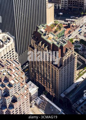Edificio storico Sutter Street Montgomery Street, vista su SOMA, quartiere finanziario, centro città, San Francisco, San Francisco Bay area, ONU Foto Stock