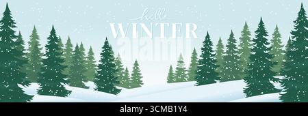 Paesaggio invernale con Evergreen Trees Vector. Illustrazione Vettoriale