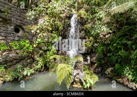 Piccola cascata nel giardino tropicale di Monte Palace a Funchal, Madeira, Portogallo Foto Stock
