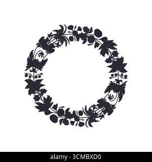 Disegnato a mano arte in linea isole canarie fiori corona di silhouette nera Illustrazione Vettoriale