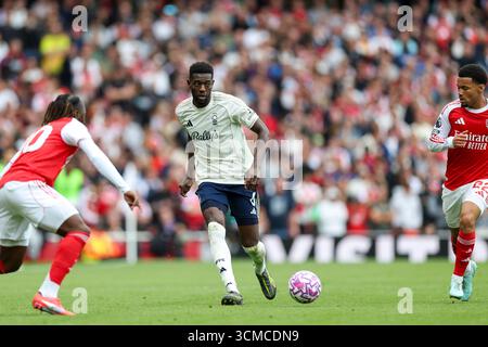 Londra, Regno Unito. 13 settembre 2025. Ibrahim Sangare durante la partita Arsenal FC vs Nottingham Forest FC English Premier League all'Emirates Stadium, Londra, Inghilterra, Regno Unito il 13 settembre 2025 Credit: Phil Duncan/Every Second Media Credit: Every Second Media/Alamy Live News Foto Stock