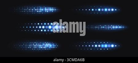 Forme a mezzitoni blu, elementi dinamici brillanti realizzati con punti scintillanti. Illustrazione Vettoriale