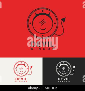 Vettore logo combinazione finestra e diavolo. Esclusivo logo che combina la forma di una finestra con elementi Devil. Illustrazione Vettoriale