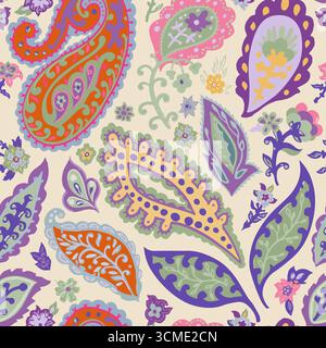 Motivo senza cuciture Paisley con sfondo beige Illustrazione Vettoriale