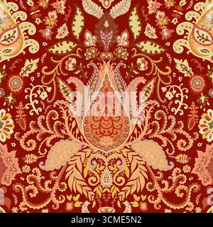 Motivo Paisley simmetrico rosso ornamentale Illustrazione Vettoriale
