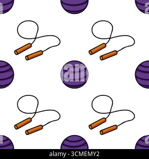 Motivo vettoriale senza cuciture, con una divertente illustrazione di palline viola e corde arancioni, per un design vivace ed energico Illustrazione Vettoriale