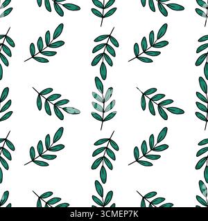 Motivo vettoriale senza cuciture di foglie di tè stilizzate su sfondo bianco, per creare un design botanico semplice ma elegante, perfetto per varie applicazioni Illustrazione Vettoriale