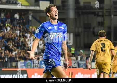 Empoli, Italia. 16 settembre 2025. Bohdan Popov (Empoli) durante Empoli FC vs Spezia calcio, partita di serie B a Empoli, Italia, 14 settembre 2025 crediti: Agenzia fotografica indipendente/Alamy Live News Foto Stock