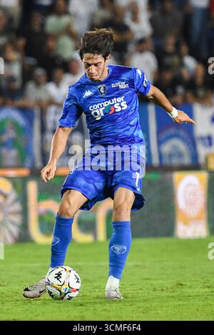 Empoli, Italia. 16 settembre 2025. Stiven Shpendi (Empoli) durante Empoli FC vs Spezia calcio, partita di serie B a Empoli, Italia, 14 settembre 2025 crediti: Agenzia fotografica indipendente/Alamy Live News Foto Stock