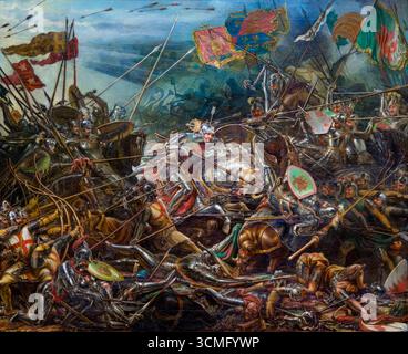 The Battle of Bosworth Field, 22 agosto 1485, dipinto ad olio su tela di William Bass, 1839 Foto Stock