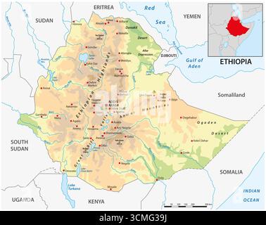 mappa dello stato dell'Africa orientale dell'Etiopia Foto Stock